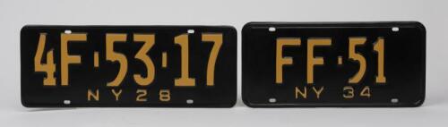 NEW YORK: Two restored original number plates, 1928 & 1934