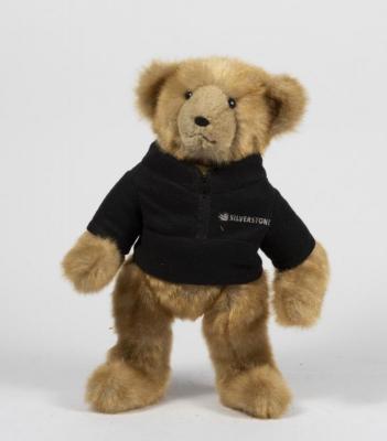 SILVERSTONE BEAR: A toy bear with black Silverstone jacket