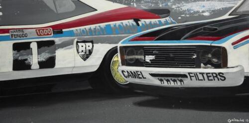 FORD: A modern acrylic painting on canvas on the famed 1977 Moffat Ford dealer team 1-2 Bathurst victory of the XC Falcons