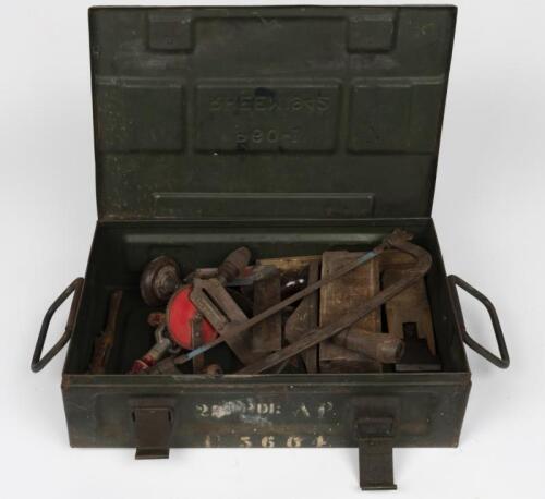 TOOLS: A steel ammunitions box circa 1942 and a collection of vintage tools