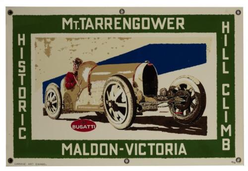 BUGATTI: A modern limited edition enamel sign commemorating the historic hill climb Mt. Tarrengower, Maldon, Victoria (46/50)