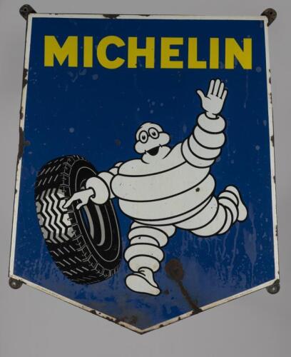 MICHELIN: A circa 1960s shield form Michelin enamel sign (80cm high)