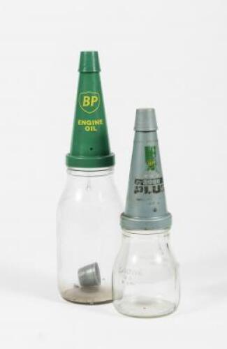 BRITISH PETROLEUM: Two glass oil bottles with B.P tops