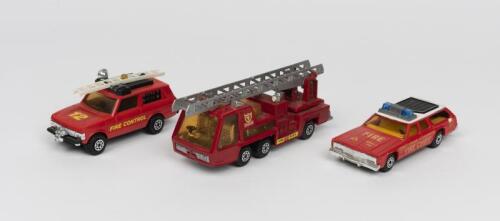 FIRE TRUCKS: A collection of three 1970s 1:32 scale model toys of Fire response vehicles