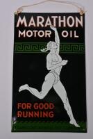 MARATHON: A reproduction convex enamel Marathon Motor Oil sign