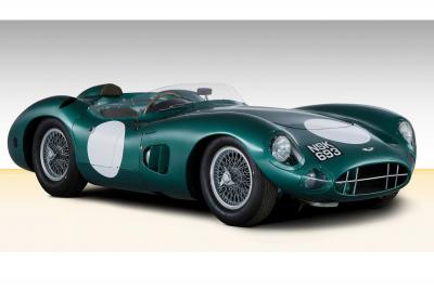 ASTON MARTIN: A large modern vinyl banner depicting NSK 693, one of the Aston Martin DBR1 team cars which finished 1st and 2nd in their epic victory at Le Mans in 1959 (3m high x 6m wide)