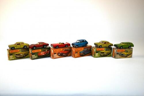 MATCHBOX 75: Six 1979 1:43 scale Matchbox 75 superfast boxed model cars