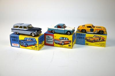 CORGI: Three 1960s 1:43 scale die-cast model toys by Corgi in reproduction boxes