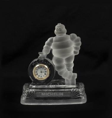 BIBENDUM: A Michelin 'BIBENDUM' frosted glass desk piece