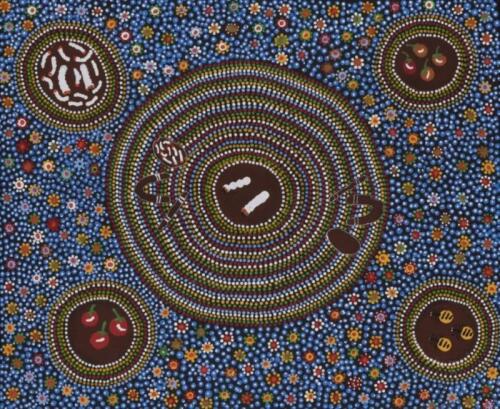 MARIE SHILLING (BORN 1947), Witchety Grubs, Ants and Bush Tomatoes (Untitled), synthetic polymer on canvas, 50 x 60cm