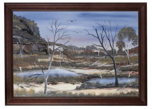 W BULL TENNANT, Keepers of the Spring 2001, acrylic on canvas, signed and dated lower right: Bull 01 and signed, titled and dated verso, 56 x 80cm