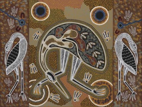 A BOSEN , Waterbird Dreaming (Untitled) 2003, synthetic polymer on canvas, signed and dated lower right: A Bosen 03, 75 x 100cm