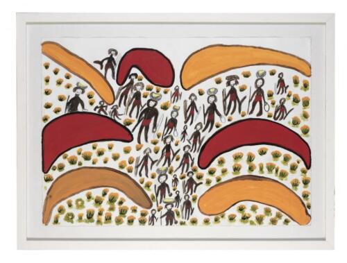 ARTIST UNKNOWN, Hunting Party, mixed media on paper, 63 x 90cm
