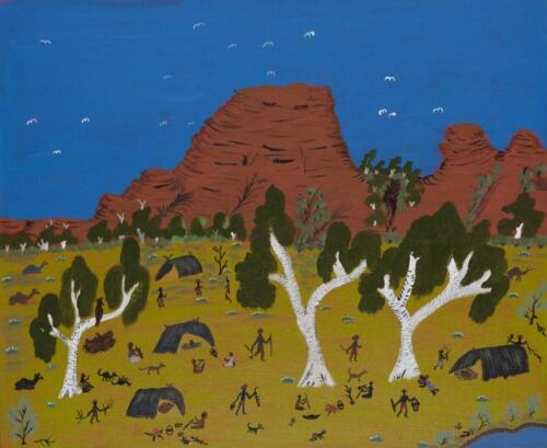 CORA MERUNTJO (BORN 1940), Old Days Camping 2006, synthetic polymer on canvas, 49 x 60cm