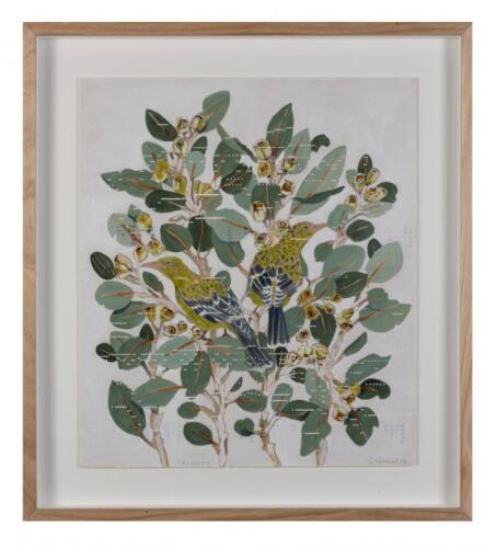 SARAH GABRIEL, Exploring 2016, gouche on pianola music paper, signed and dated lower right: S Gabriel 16 and titled lower middle: Exploring, 56 x 47.5cm, shadowbox framed