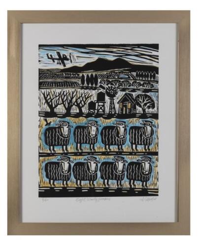 A CONSTANTINA, Eight Woolly Jumpers, linocut print, editioned lower left: 5/50 and titled lower middle: Eight Woolly Jumpers and signed lower right: A Constantina, 57.5 x 45cm