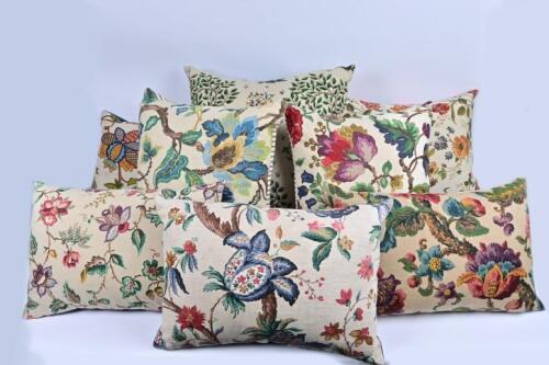CUSHIONS: Eight foliate decorated cushions designed and manufactured by Anne Mannion of Blackthorn Textiles, Yea Victoria<br />38 x 38cm each