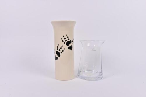 VASES: A heavy base glass vase and a koala paw print decorated ceramic vase , the tallest 30.5cm