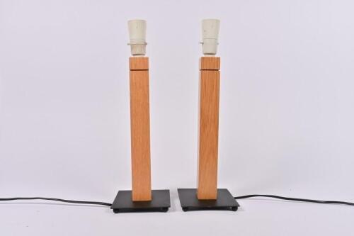 PETER SANS: A pair of rectangular Beechwood table lamp bases by Peter Sans, 39cm high