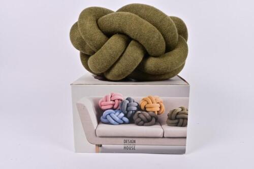 CUSHION: An olive "Knot" cushion designed by Ragnheidur Osp