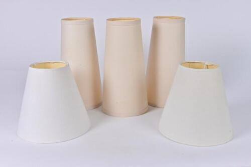LAMPSHADES: A set of three tall linen covered lampshades, 29cm high, 15.5cm diameter