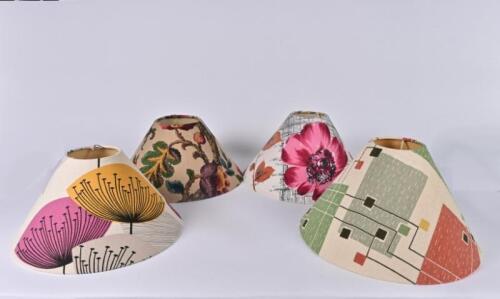 LAMPSHADES: Three printed linen lampshades and another by&nbsp;Anne Mannion of blackthorn textiles,&nbsp;20cm high, 36cm diameter and 17cm high, 33.5cm diameter