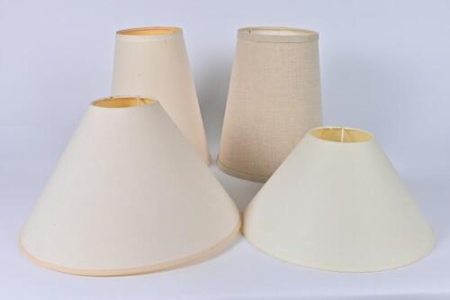 LAMPSHADES: Four linen lampshades, the tallest 28cm high, 24cm wide