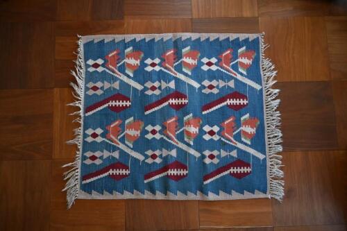RUGS: A native American blue ground geometric pattern rug<br />103 x 91cm