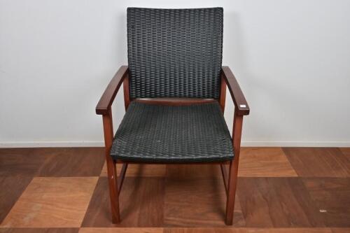 CHAIR: A wicker and hardwood outdoor chair by Leisure Garden Outback furniture *(see note)