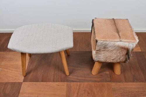 STOOLS: Two contemporary stool, including one upholstered in cowhide , the tallest 43cm high *(see note)