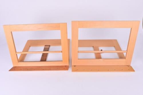 PETER SANS: Two wooden book stands, the largest 31cm high, 39cm wide