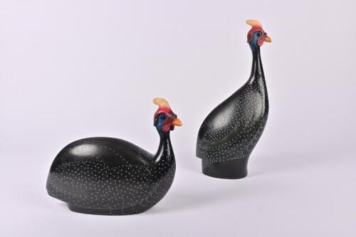 GUINEAFOWL: A pair of carved helmeted Guinea fowl, South Africa, late 20th century, editioned: 1291/2000 and 1604/2000, the tallest 34cm