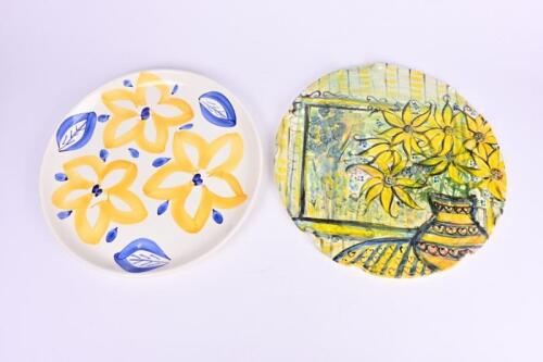 PLATTERS: A collection of two large ceramic platters, one signed 'Robyn 96' on reverse, largest 40cm diameter