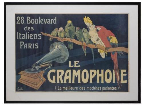 POSTERS: Le Gramophone (La meilleure des machines parlaments), colour lithograph by L Bombled, 67 x 97cm, mounted and framed
