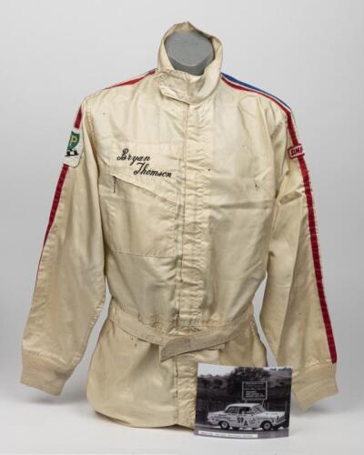 RACE SUIT: Bryan Thomson&rsquo;s 1960s twin strip white race suit
