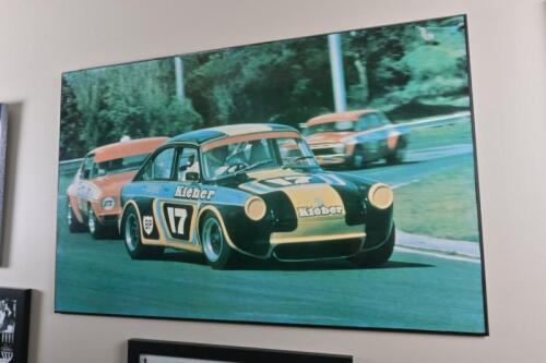 VW CHEV V8 &lsquo;VOLKSROLET&rsquo;: A photograph mounted of board featuring Bryan Thomson&rsquo;s VWV8, this item was a gift of Bob Jane, signed and inscribed on rear by Bryan