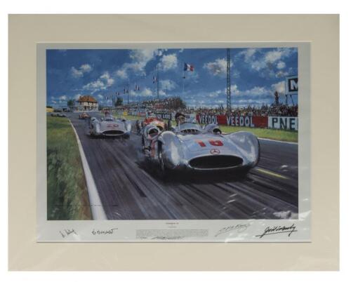 NICHOLAS WATTS: High quality limited edition print by Nicholas Watts titled 'SUMMER OF 54' signed limited edition 495/500 with CoA, signed by Fangio, Kling, Hermann and Gonzalez