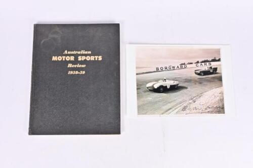 MOTOR SPORTS: 'AUSTRALIAN MOTOR SPORTS REVIEW 1958-59' hardcover book. Signed reproduction photograph by Bryan Thomson