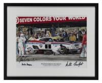 BATHURST: A print - 'MOUNTAIN MOMENTS WITH MOFFAT' - depicting 1977 Bathurst Moffat Ford Dealers Pitstop. Alan Hamilton, Allan Moffat signatures