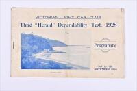 VICTORIAN LIGHT CAR CLUB: An impressive an interesting Victorian Light Car Club - 'Third "Herald" Dependability Test, 1928' 3rd to 6th November 1928, Programme