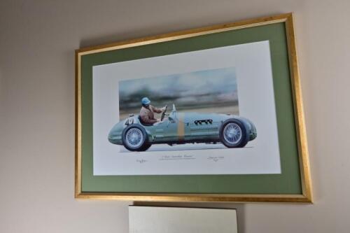 TONY GAZE limited edition depicting Tony in his HWM at the 1952 Belgium GP, signed Gaze and Bryan Thomson verso