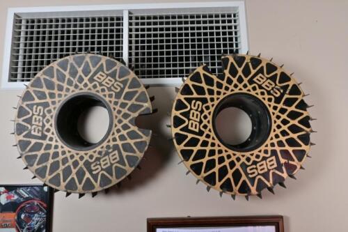 BOB JANE: Two BBS brake cooling fans wheel trims ex the Bob Jane / Bryan Thomson Monza GT sports sedan