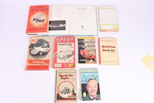 SPORTS CARS: Nine vintage books relating to sports cars. 'The Racing Coopers' hardcover book by Arthur Owen with Bryan Thomson message and signature