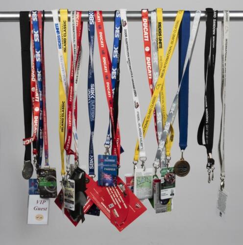 MOTORCYCLE LANYARDS: A collection of Bryan Thomson&rsquo;s race lanyards from various meeting and events mainly of motorcycles.