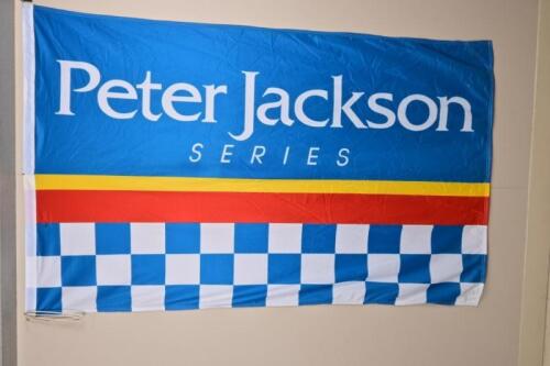 TRANS-TASMAN CHALLENGE: A large flag aquired by Bryan Thomson from the Peter Jackson International Motor Racing Series circa 1992