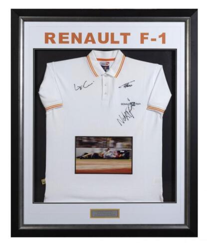 RENAULT F1: An interesting Renault F1 team shirt signed by Fernando Alonso, Nelson Piquet Jr, Lucas Di Grassi. Circa 2008