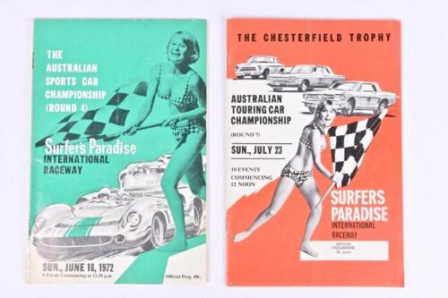 SURFERS PARADISE: Two 1972 Surfers Paradise International Raceway Official Programmes. 'THE CHESTERFIELD TROPHY - AUSTRALIAN TOURING CAR CHAMPIONSHIP (ROUND 7), Surfer's Paradise International Raceway, Sun., July 23, 1972, Official Programme