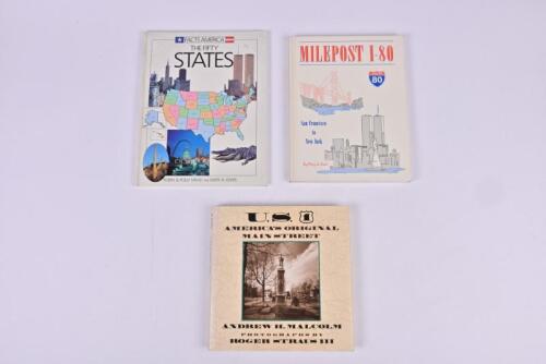 U.S.A: Three books covering the United States of America. 'MILEPOST I-80 - San Francisco to New York' softcover book by Mary Lu Kost