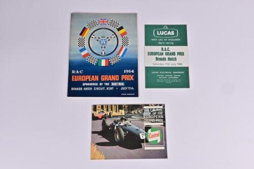 BRANDS HATCH 1964: Three superb items relating to the European Grand Prix. 1964 'R.A.C EUROPEAN GRAND PRIX' Official Programme