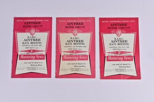 AINTREE: Three Aintree Motor Circuit, B.A.R.C Aintree Race Meeting Official Programmes from 1964, 1965